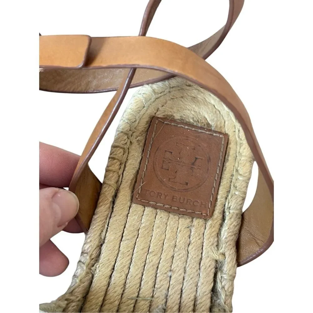 Tory‎ Burch Womens Awning Striped Ivory Blue Espadrilles Sandals Shoes 8